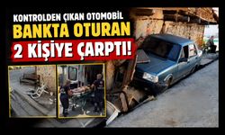 Kontrolden Çıkan Otomobil Bankta Oturan 2 Kişiye Çarptı