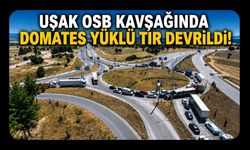 Uşak OSB Kavşağında Domates Yüklü TIR Devrildi!