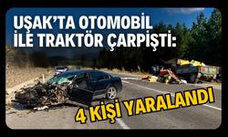 Uşak'ta Otomobil ile Traktör Çarpıştı, 4 Kişi Yaralandı