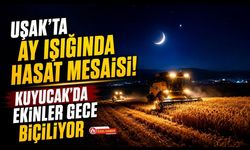 Uşak'ta Ay Işığında Hasat Mesaisi! Kuyucak’da Ekinler Gece Biçiliyor