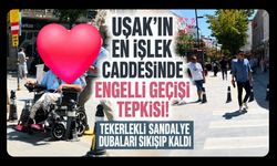 Uşak’ın En İşlek Caddesinde Engelli Geçişi Tepkisi! Tekerlekli Sandalye Dubaları Sıkışıp Kaldı