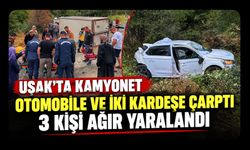Uşak’ta Kamyonet Otomobile ve İki Kardeşe Çarptı, 3 Kişi Ağır Yaralandı