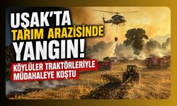 Uşak’ta Tarım Arazisinde Yangın! Köylüler Traktörleriyle Müdahaleye Koştu