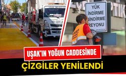 Uşak’ın Yoğun Caddesinde Çizgiler Yenilendi: Park ve Durak Alanları Belirginleştirildi