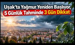Uşak’ta Yağmur Yeniden Başlıyor, 5 Günlük Tahminde 3 Gün Dikkat