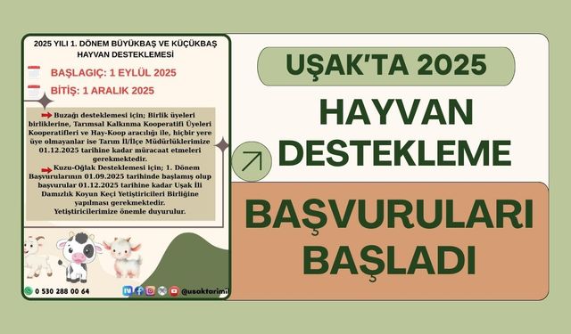 Uşak’ta 2025 Hayvan Destekleme Başvuruları Başladı