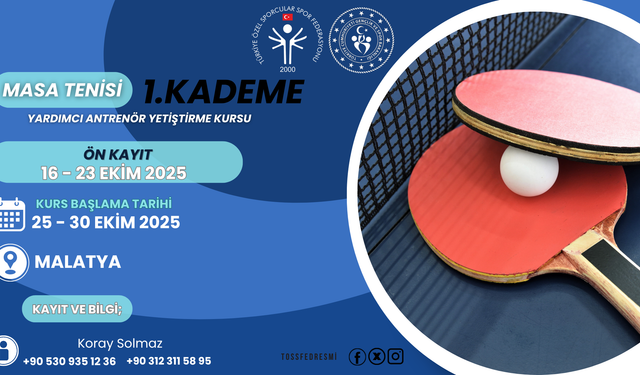 Masa Tenisi Yardımcı Antrenör Kursu Malatya’da Başlıyor