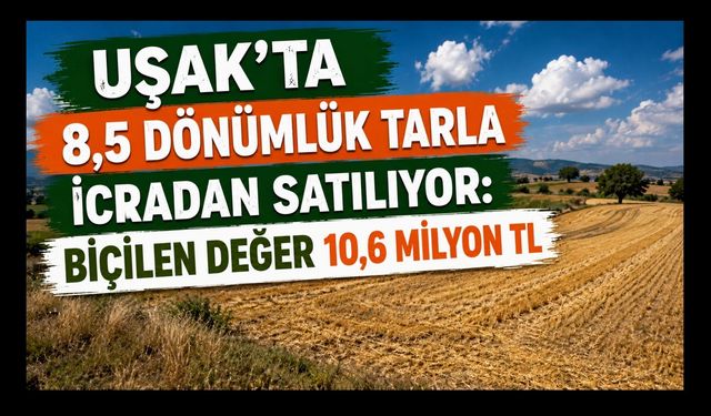 Uşak’ta 8,5 Dönümlük Tarla İcradan Satılıyor: Biçilen Değer 10,6 Milyon TL