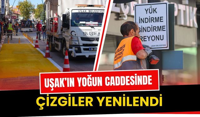 Uşak’ın Yoğun Caddesinde Çizgiler Yenilendi: Park ve Durak Alanları Belirginleştirildi