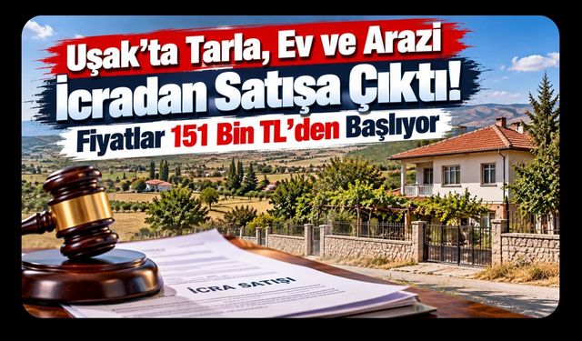 Uşak’ta Tarla, Ev ve Arazi İcradan Satışa Çıktı! Fiyatlar 151 Bin TL’den Başlıyor