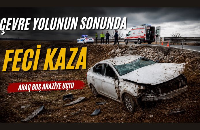 Çevre Yolunda Feci Kaza! Araç Boş Araziye Uçtu