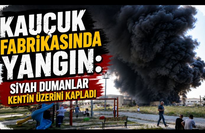 Kauçuk Fabrikasında Yangında Siyah Dumanlar Kentin Üzerini Kapladı
