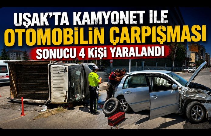 Uşak'ta kamyonet ile otomobilin çarpışması sonucu 4 kişi yaralandı
