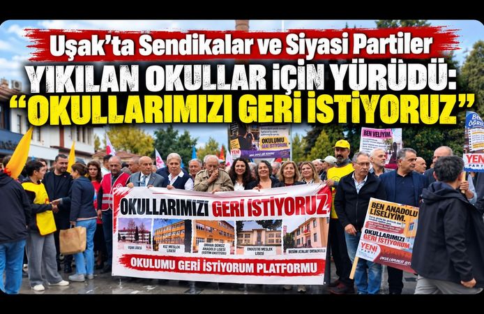 Uşak’ta Sendikalar ve Siyasi Partiler Yıkılan Okullar İçin Yürüdü: “Okullarımızı Geri İstiyoruz”