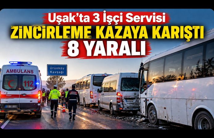 Uşak’ta 3 İşçi Servisi Zincirleme Kazaya Karıştı, 8 Yaralı