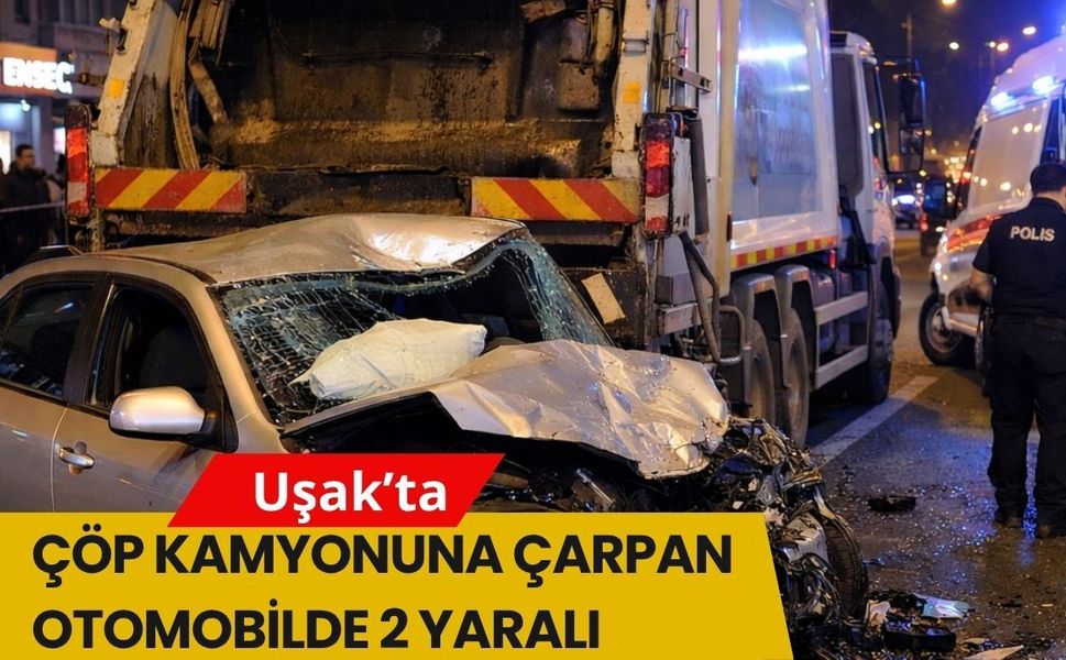 Uşak’ta Çöp Kamyonuna Çarpan Otomobilde 2 Yaralı