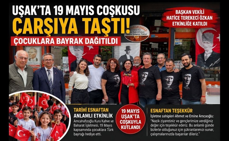 Uşak’ta 19 Mayıs Coşkusu Çarşıya Taştı, Çocuklara Bayrak Dağıtıldı