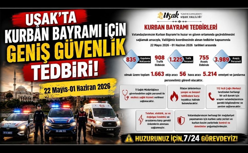 Uşak’ta Kurban Bayramı İçin Geniş Güvenlik Tedbiri