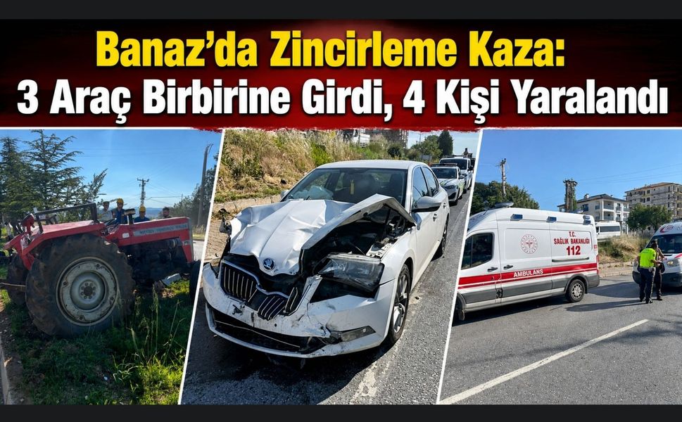 Banaz'da Zincirleme Kaza: 3 Araç Birbirine Girdi, 4 Kişi Yaralandı