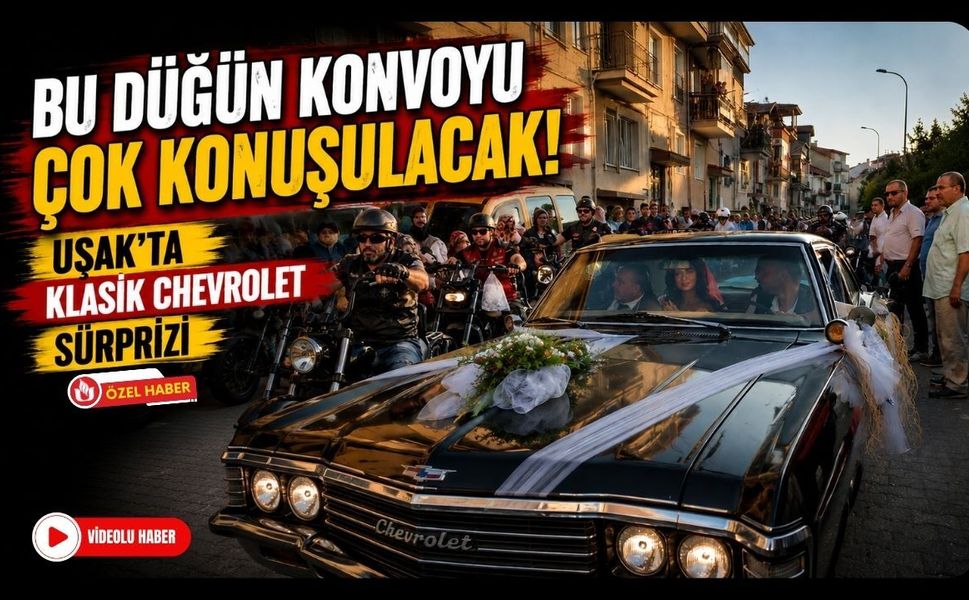Bu Düğün Konvoyu Çok Konuşulacak! Uşak'ta Klasik Chevrolet Sürprizi