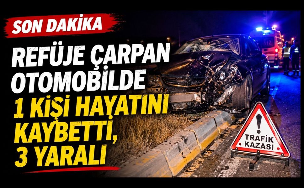 Refüje Çarpan Otomobilde 1 Kişi Hayatını Kaybetti, 3 Yaralı