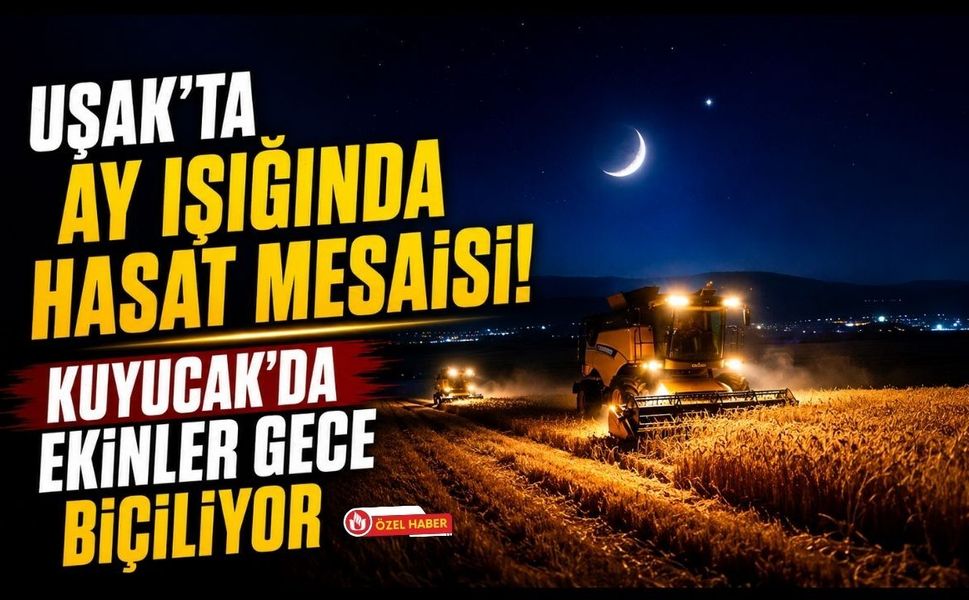 Uşak'ta Ay Işığında Hasat Mesaisi! Kuyucak’da Ekinler Gece Biçiliyor