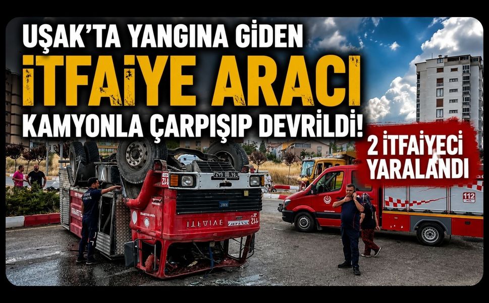 Uşak’ta Yangına Giden İtfaiye Aracı Kamyonla Çarpışıp Devrildi! 2 İtfaiyeci Yaralandı