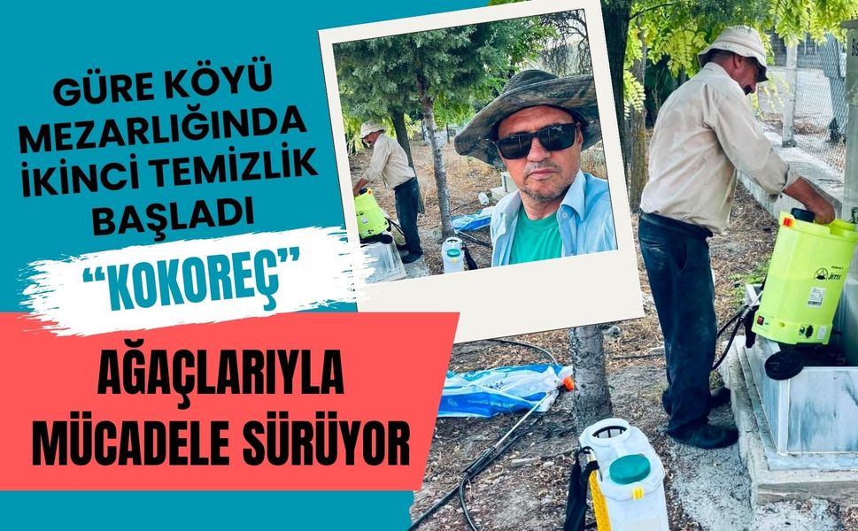 Güre Köyü Mezarlığında İkinci Temizlik Başladı, “Kokoreç” Ağaçlarıyla Mücadele Sürüyor