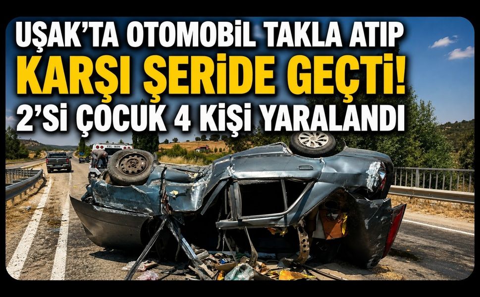 Uşak’ta Otomobil Takla Atıp Karşı Şeride Geçti! 2’si Çocuk 4 Kişi Yaralandı