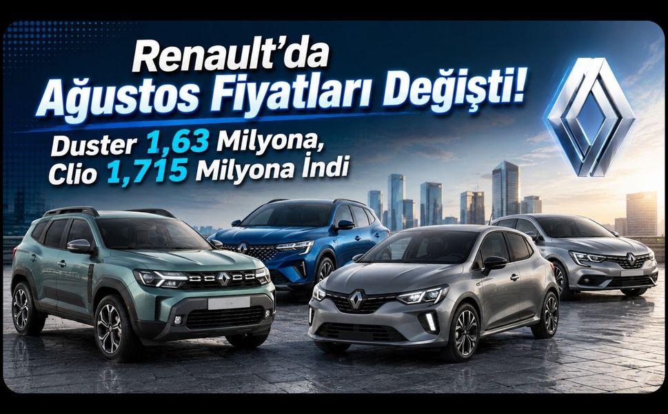 Renault’da Ağustos Fiyatları Değişti! Duster 1,63 Milyona, Clio 1,715 Milyona İndi
