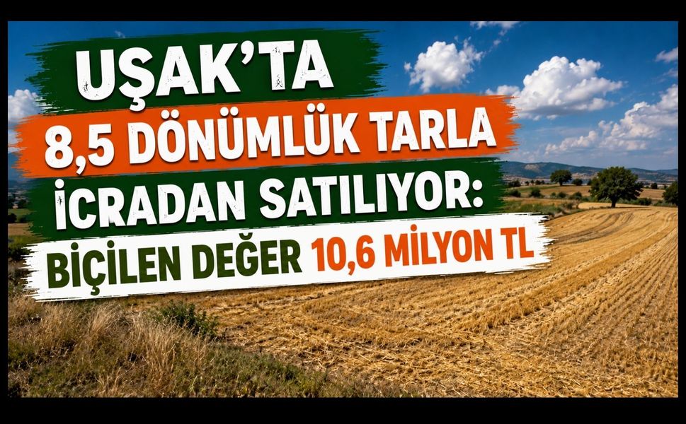 Uşak’ta 8,5 Dönümlük Tarla İcradan Satılıyor: Biçilen Değer 10,6 Milyon TL