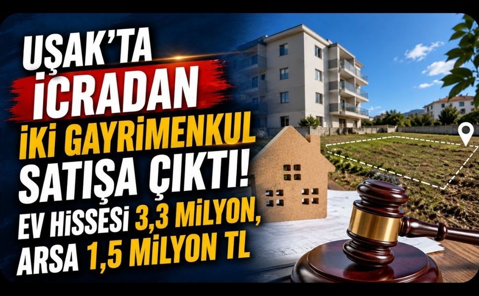 Uşak’ta İcradan İki Gayrimenkul Satışa Çıktı! Ev Hissesi 3,3 Milyon, Arsa 1,5 Milyon TL