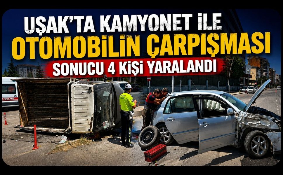 Uşak'ta kamyonet ile otomobilin çarpışması sonucu 4 kişi yaralandı