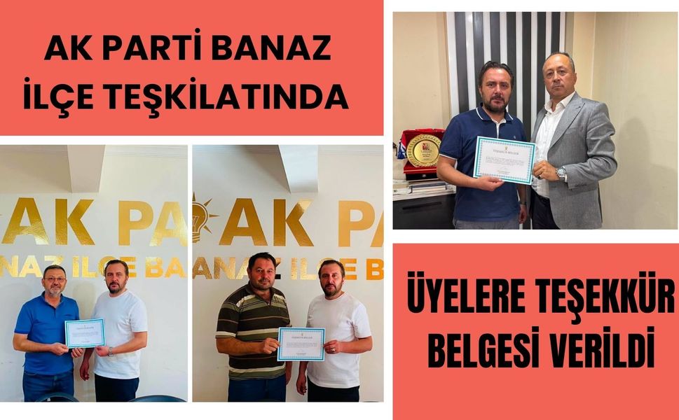 AK Parti Banaz İlçe Teşkilatında Üyelere Teşekkür Belgesi Verildi