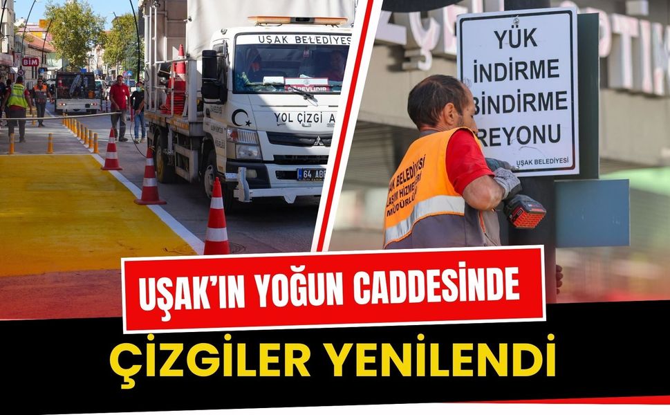 Uşak’ın Yoğun Caddesinde Çizgiler Yenilendi: Park ve Durak Alanları Belirginleştirildi