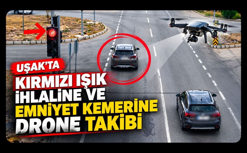 Uşak’ta Kırmızı Işık İhlaline ve Emniyet Kemerine Drone Takibi