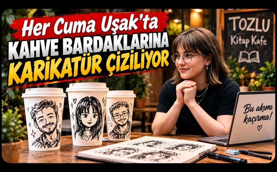 Uşak’ta Kahve Bardaklarına Karikatür Çiziliyor! Her Cuma Tozlu Kitap Kafe’de
