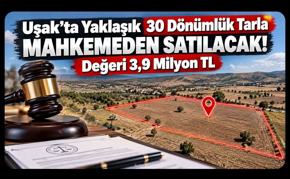 Uşak’ta Yaklaşık 30 Dönümlük Tarla Mahkemeden Satılacak! Değeri 3,9 Milyon TL