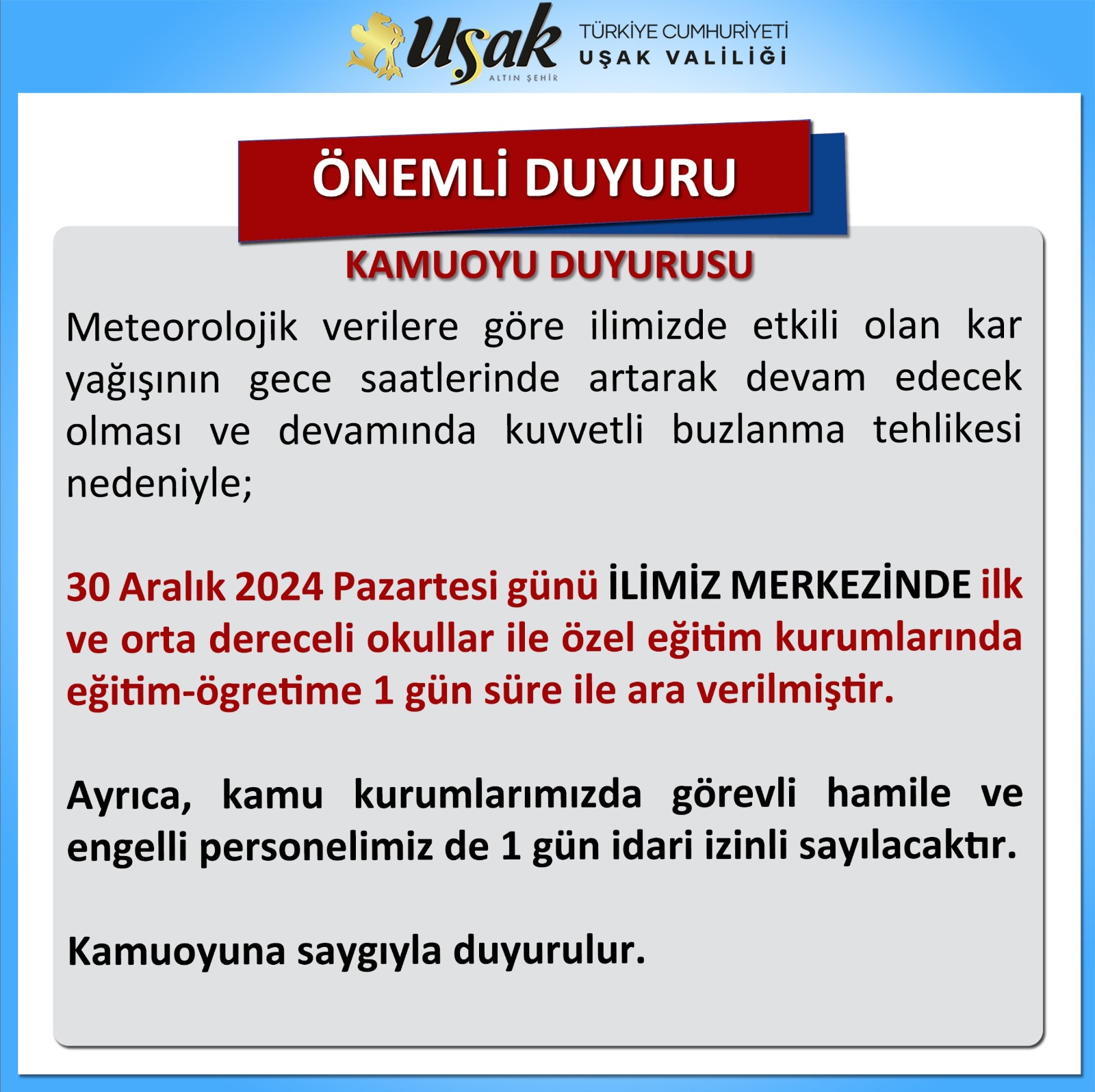 Okullar Tatil Uşakta